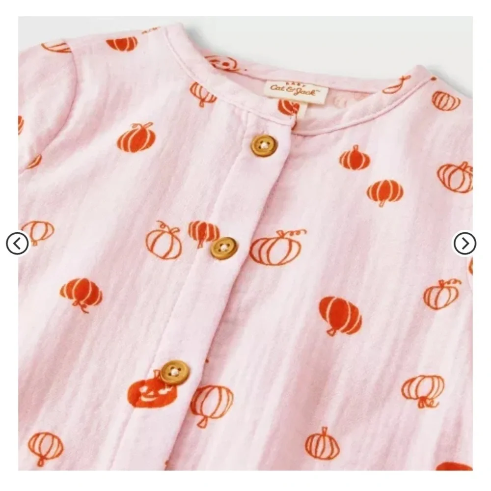 CAT & JACK GAUZE PUMPKIN ROMPER - PINK VARIOUS SIZES (NEW WITH TAGS) A9